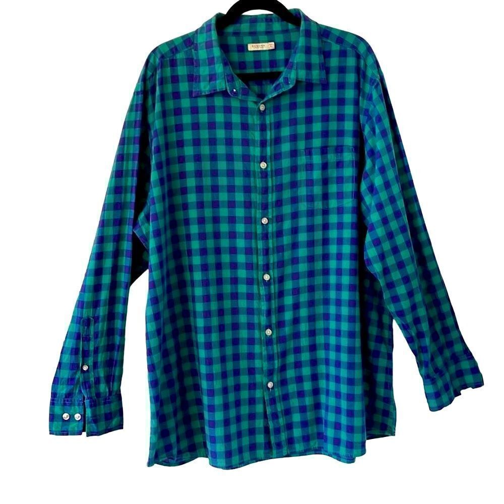 Sonoma Lifestyle aqua and purple gingham 100% cotton long sleeve XXL